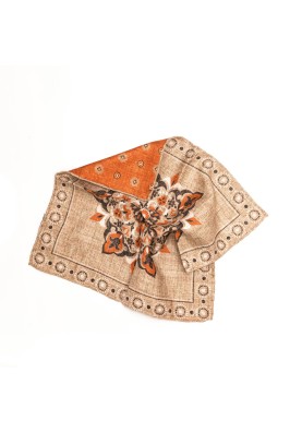 Tan/Rust Center Design/Neat Print Reversible Pocket Square 