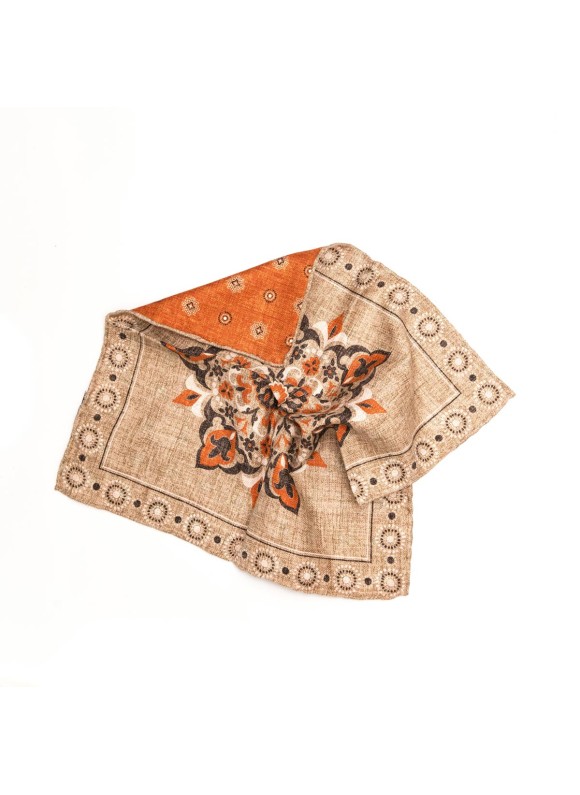 Tan/Rust Center Design/Neat Print Reversible Pocket Square