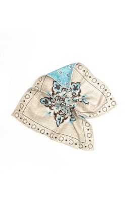 Beige/Sky Blue Center Design/Neat Print Reversible Pocket Square 