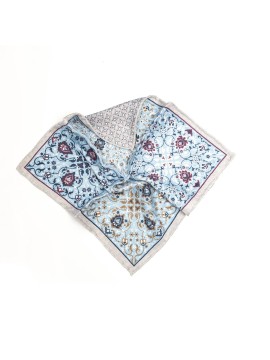 Navy/Lt. Blue Arabesque/Floral Design Print Reversible Pocket Square