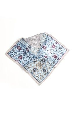 Navy/Lt. Blue Arabesque/Floral Design Print Reversible Pocket Square 