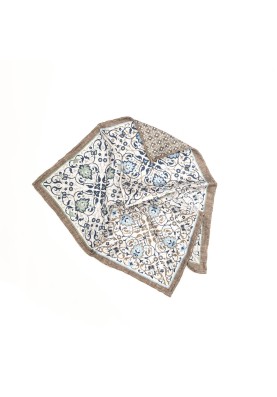  Lt. Blue/Grey Arabesque/Floral Design Print Reversible Pocket Square 