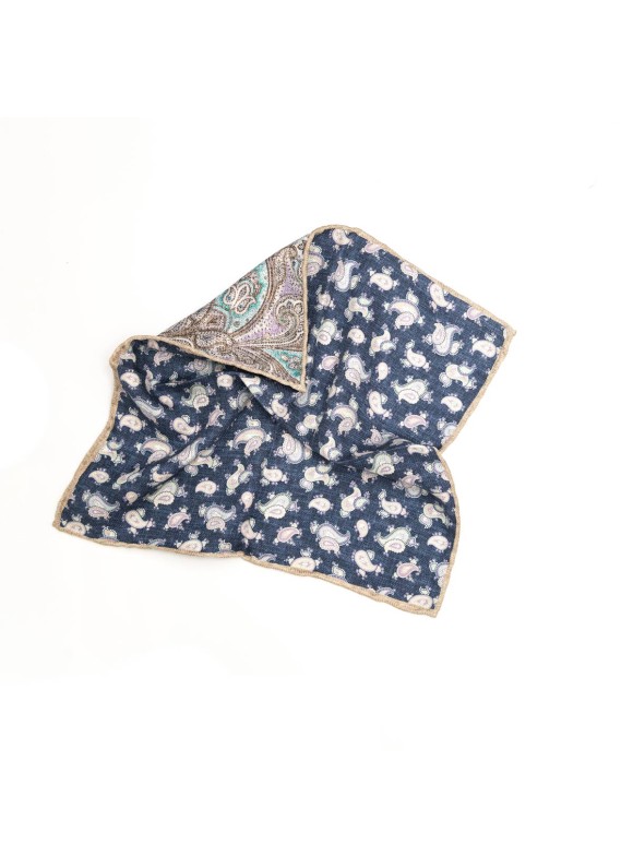 Denim Paisley Print Reversible Pocket Square