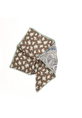 Brown Paisley Print Reversible Pocket Square 