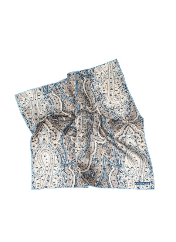 Beige/Lt. Blue  Exploded Paisley Print Pocket Square