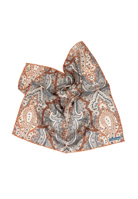 Beige/Rust  Exploded Paisley Print Pocket Square 