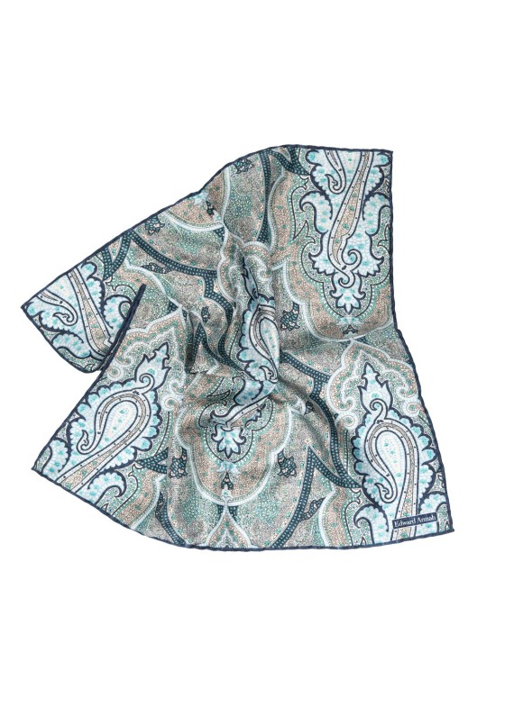 Denim/Mint Exploded Paisley Print Pocket Square