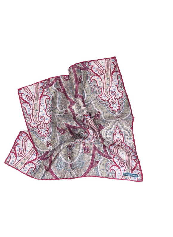 Beige/Magenta  Exploded Paisley Print Pocket Square