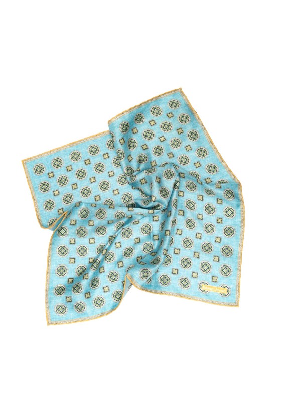 Aqua Medallion Neat Print Pocket Square