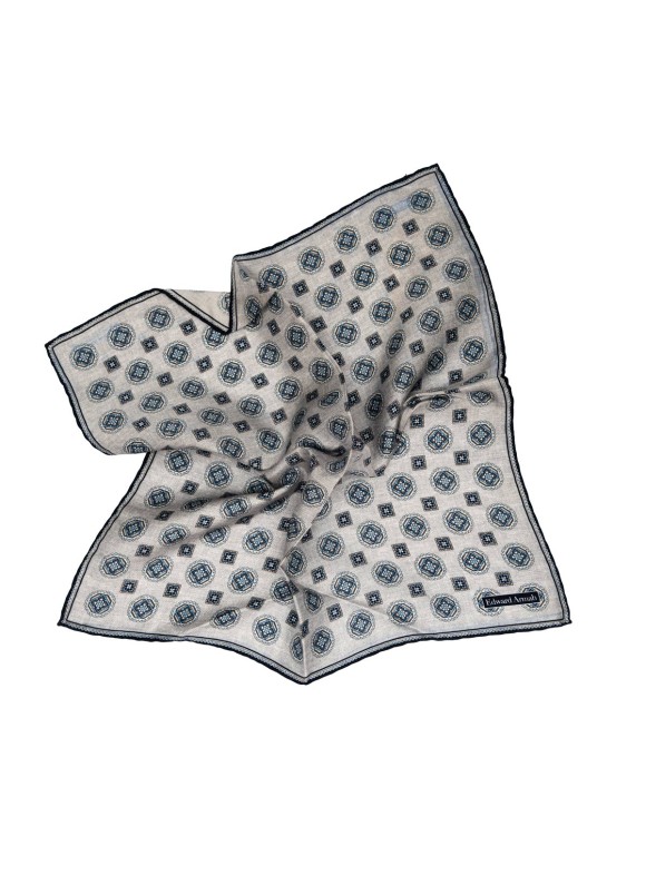 Grey Medallion Neat Print Pocket Square