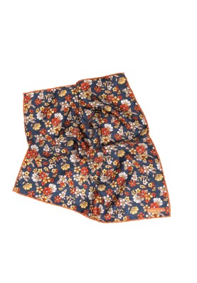 Navy/Orange Floral Print Pocket Square 