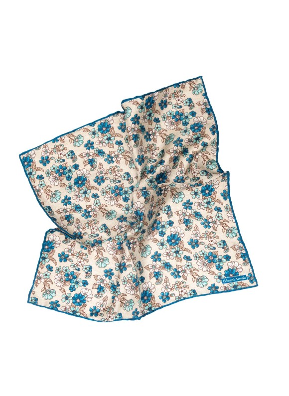 Khaki/Blue Floral Print Pocket Square