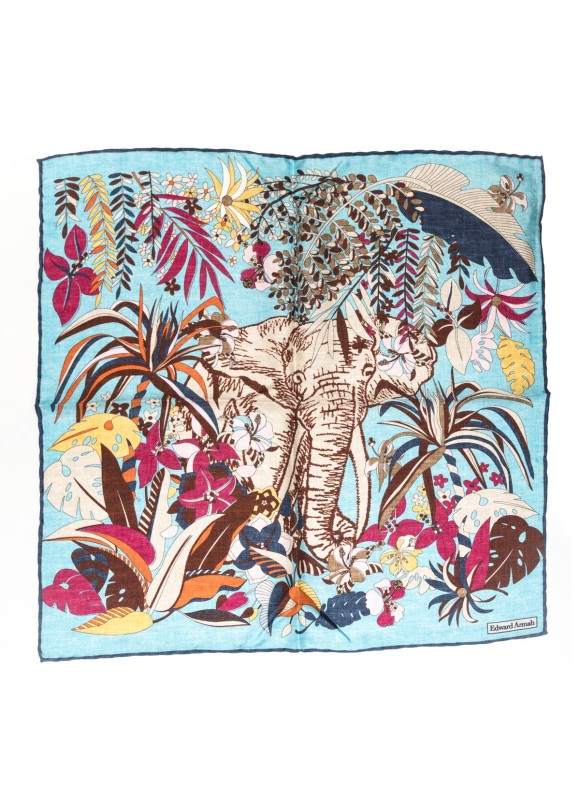 Lt. Sky Blue Hawaiian Flowers Print Pocket Square