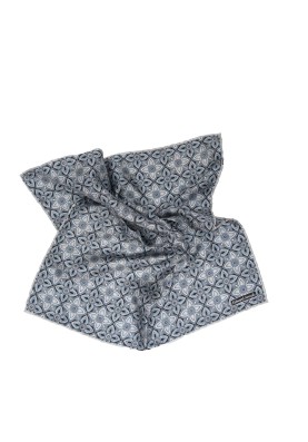 Grey/Navy Quatrefoil Print Pocket Square 