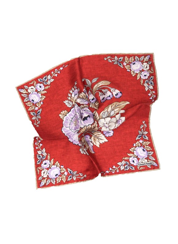 Red Floral Print Pocket Square