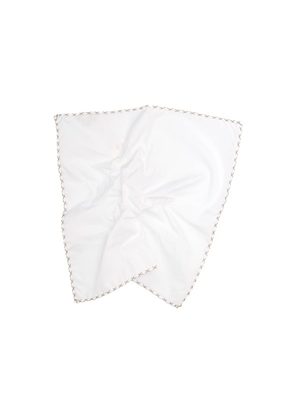 White With Brown Hem Pocket Square