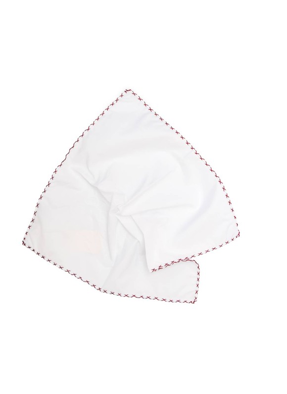 White With Wine Hem Pocket Square