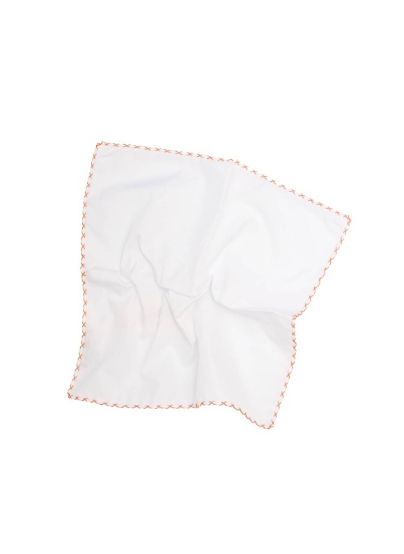 White With Orange Hem Pocket Square