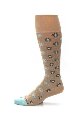 Khaki/Ice Blue Foral Neat Socks 