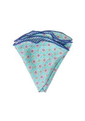 Aqua Mini Medallions/Houndstooth Print Reversible Pocket Circle 