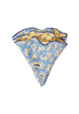 Blue/Yellow Paisley/Neat Print Reversible Pocket Circle 