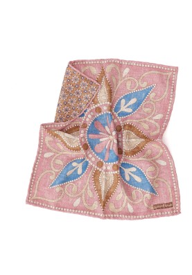 Pink Large Floral Design/Medallion Neat Print Reversible Pocket Square 