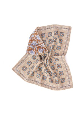 Beige Foulard/Vine Print Reversible Pocket Square 