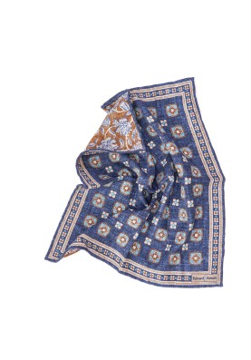 Denim Foulard/Vine Print Reversible Pocket Square 