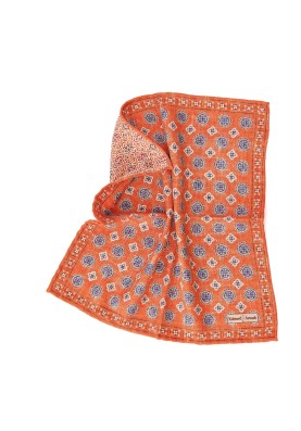 Orange Medallion/Quatrefoil Print Reversible Pocket Square 