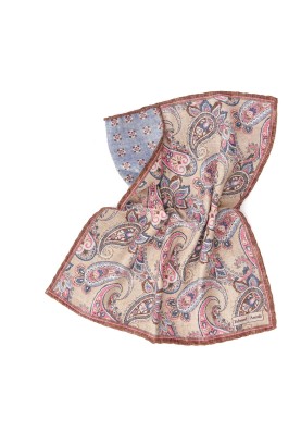 Beige Paisley/Floret Neat Print Reversible Pocket Square 