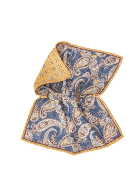 Denim Paisley/Floret Neat Print Reversible Pocket Square 