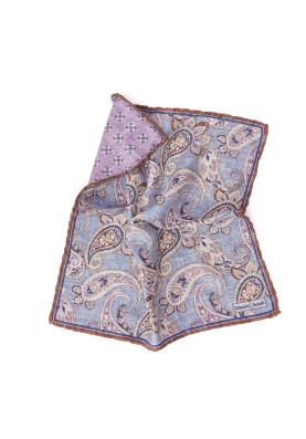 Chambray Paisley/Floret Neat Print Reversible Pocket Square 