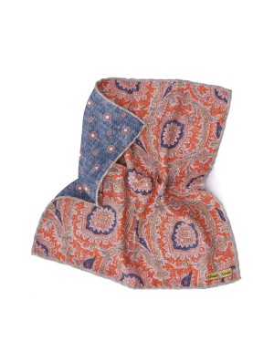 Rust Persian/Neat Print Reversible Pocket Square 