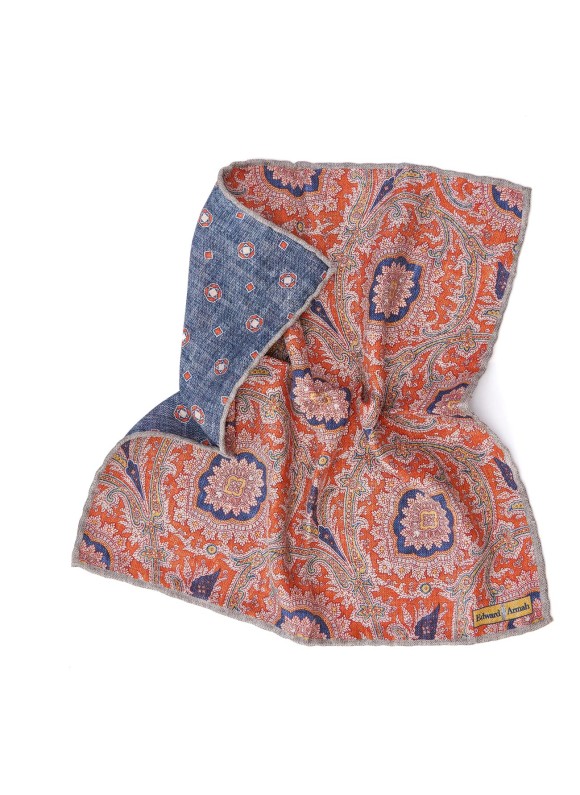 Rust Persian/Neat Print Reversible Pocket Square