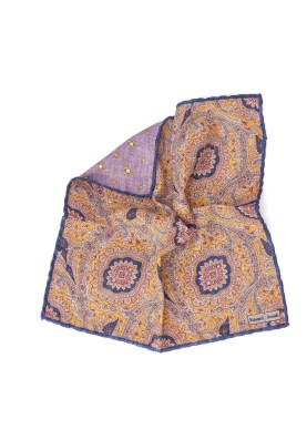 Mustard Persian/Neat Print Reversible Pocket Square 