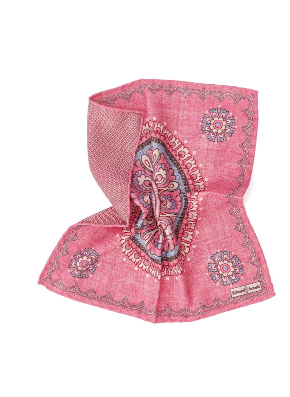Rose Lg Medallion/Diamond Design Print Reversible Pocket Square