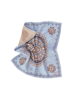 Blue Lg Medallion/Diamond Design Print Reversible Pocket Square 