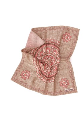 Jute Lg Medallion/Diamond Design Print Reversible Pocket Square 