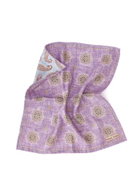 Lavender Medallion/Paisley Print Reversible Pocket Square 