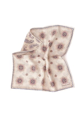 Beige Medallion/Paisley Print Reversible Pocket Square 