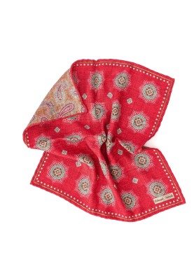 Red Medallion/Paisley Print Reversible Pocket Square 