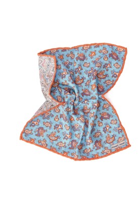 Sky Paisley Print Reversible Pocket Square 