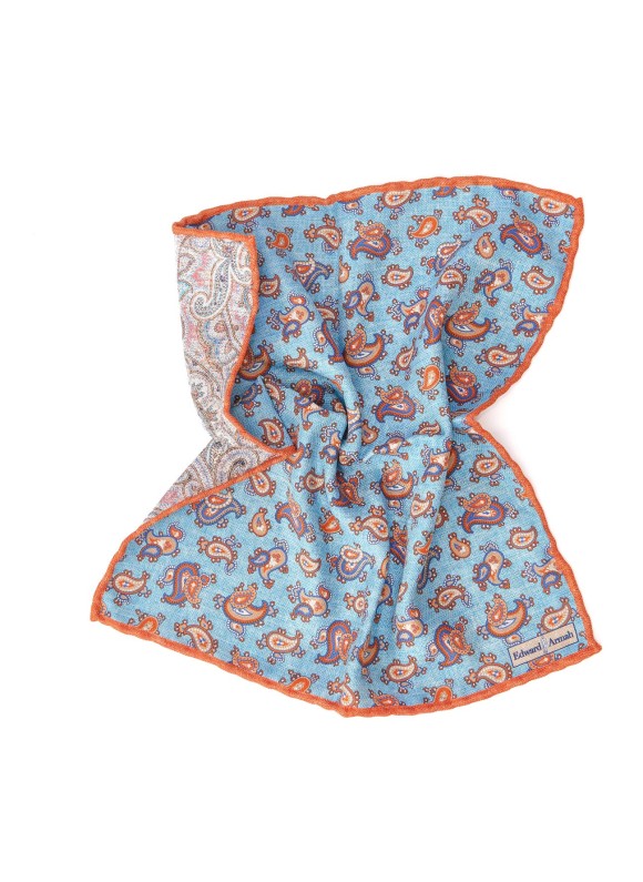 Sky Paisley Print Reversible Pocket Square