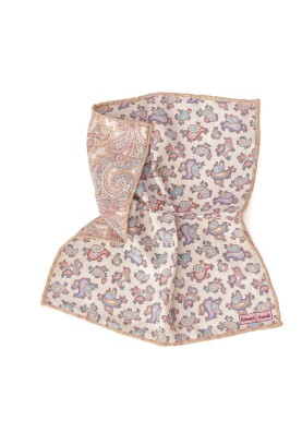 Beige Paisley Print Reversible Pocket Square 