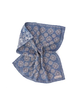 Denim Foulard/Paisley Print Reversible Pocket Square 