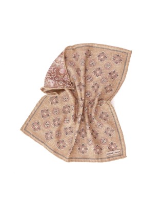 Tan Foulard/Paisley Print Reversible Pocket Square 