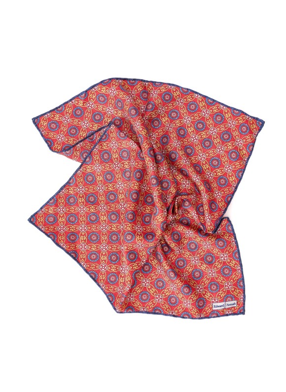 Red Floral Lattice Print Pocket Square
