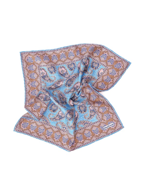 Sky Paisley Print Pocket Square