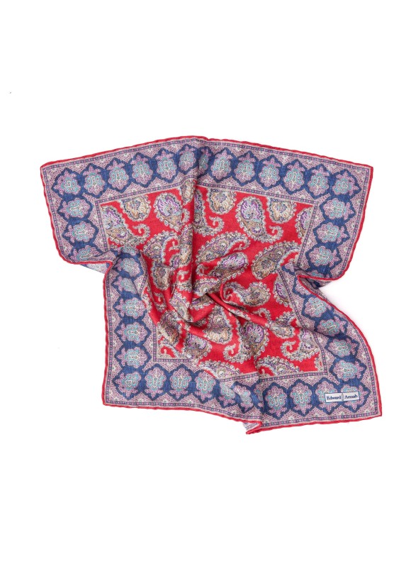 Red Paisley Print Pocket Square