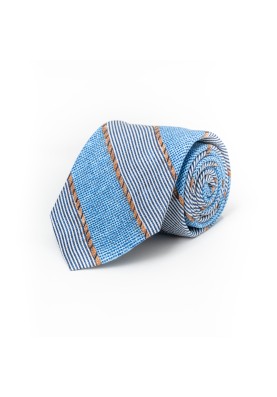 Blue Fancy StripesSilk Shappe Diamante Print Tie 